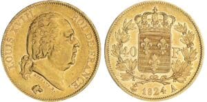 40 francs Louis XVIII au buste nu - 1824 A (Paris) avec point