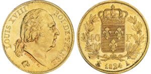 40 francs Louis XVIII au buste nu - 1824 A (Paris) sans point