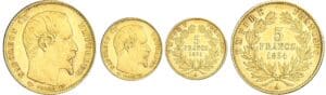 5 francs Napoléon III  petit module - 1854 A (Paris) tranche striée