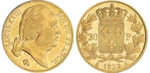 20 francs Louis XVIII au buste nu - 1822 A (Paris)
