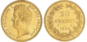 20 francs Louis-Philippe Ier tête nue - tranche en relief - 1830 A (Paris) 20 francs Louis-Philippe Ier tête nue - tranche en relief - 1830 A (Paris)