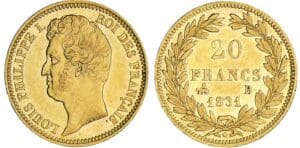 20 francs Louis-Philippe Ier tête nue - tranche en relief - 1831 B (Rouen) 20 francs Louis-Philippe Ier tête nue - tranche en relief - 1831 B (Rouen)