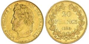 20 francs Louis-Philippe Ier tête laurée - 1835 B (Rouen) 20 francs Louis-Philippe Ier tête laurée - 1835 B (Rouen)