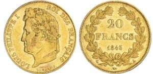 20 francs Louis-Philippe Ier tête laurée - 1843 A (Paris) 20 francs Louis-Philippe Ier tête laurée - 1843 A (Paris)