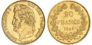20 francs Louis-Philippe Ier tête laurée - 1843 W (Lille) 20 francs Louis-Philippe Ier tête laurée - 1843 W (Lille)