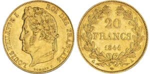 20 francs Louis-Philippe Ier tête laurée - 1844 A (Paris) 20 francs Louis-Philippe Ier tête laurée - 1844 A (Paris)