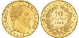 10 francs Napoléon III tête laurée - 1864 A (Paris)