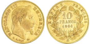 10 francs Napoléon III tête laurée - 1864 BB (Strasbourg) grand BB