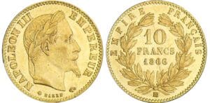 10 francs Napoléon III tête laurée - 1866 BB (Strasbourg) petit BB