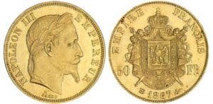 50 francs Napoléon III tête laurée - 1867 BB (Strasbourg)