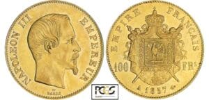 100 francs Napoléon III tête nue - 1857 A (Paris)