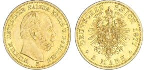 Allemagne - Prussie - Wilhelm I - 5 mark 1877 B Allemagne - Prussie - Wilhelm I - 5 mark 1877 B