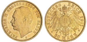 Allemagne - Baden - Friedrich II - 20 mark 1911 G Allemagne - Baden - Friedrich II - 20 mark 1911 G