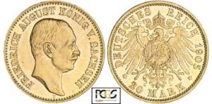 Allemagne - Saxe - Friedrich August III - 20 mark 1905 E Allemagne - Saxe - Friedrich August III - 20 mark 1905 E