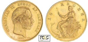 Danemark - Christian IX - 20 kroner 1876 CS Danemark - Christian IX - 20 kroner 1876 CS