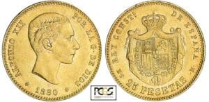Espagne - Alfonso XII - 25 pesetas 1880 * 80 (Madrid) Espagne - Alfonso XII - 25 pesetas 1880 * 80 (Madrid)