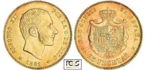 Espagne - Alfonso XII - 25 pesetas 1881 * 81 (Madrid) Espagne - Alfonso XII - 25 pesetas 1881 * 81 (Madrid)