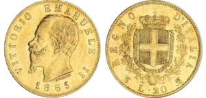 Italie - Vittorio Emanuele II - 20 lire 1865 T (Turin) Italie - Vittorio Emanuele II - 20 lire 1865 T (Turin)