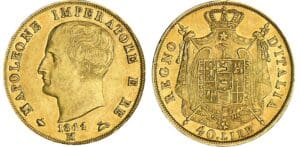 Italie - Règne d'Italie - 40 lire 2ème type - tranche en creux - 1814 M (Milan)