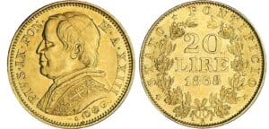 Italie - Vatican - Pie IX - 20 lire 1868 Anno XXIII