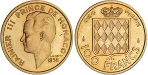 Monaco - Rainier III - 100 francs 1956 - Essai en or Monaco - Rainier III - 100 francs 1956 - Essai en or