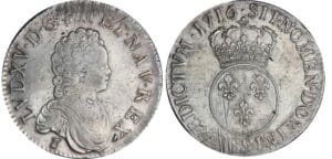 Louis XV - Ecu vertugadin - 1716 9 (Rennes) flan neuf Louis XV - Ecu vertugadin - 1716 9 (Rennes) flan neuf