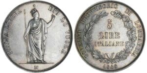 Italie - Gouvernement provisoire - Lombardie - 5 lire 1848 (Milan) Italie - Gouvernement provisoire - Lombardie - 5 lire 1848 (Milan)