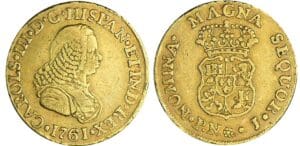 Colombie - Carlos III - 2 escudos 1761 PN (Popayan) Colombie - Carlos III - 2 escudos 1761 PN (Popayan)