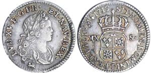 Louis XV - XX sols de France-Navarre - 1719 T (Nantes) Louis XV - XX sols de France-Navarre - 1719 T (Nantes)