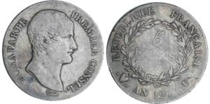 5 francs Bonaparte premier consul - An 12 U (Turin) 5 francs Bonaparte premier consul - An 12 U (Turin)