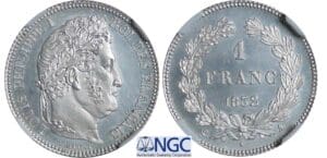 1 franc Louis-Philippe Ier tête laurée - 1832 A (Paris) flan bruni 1 franc Louis-Philippe Ier tête laurée - 1832 A (Paris) flan bruni