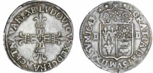 Louis XIII (1610-1643) - ¼ écu de Béarn à la croix fleurdelisée - 1643 B **** (Morlaàs) 43 sur 42