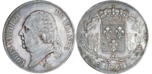 5 francs Louis XVIII au buste nu - 1824 L (Bayonne) 5 francs Louis XVIII au buste nu - 1824 L (Bayonne)