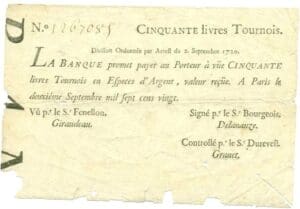 Banque de Law - Billet de 50 livres tournois - 2 septembre 1720