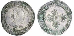 Henri III - Demi-franc au col plat - 1587 O (Riom) Henri III - Demi-franc au col plat - 1587 O (Riom)