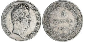 5 francs Louis-Philippe Ier tête nue - tranche en creux - 1830 Q (Perpignan) 5 francs Louis-Philippe Ier tête nue - tranche en creux - 1830 Q (Perpignan)