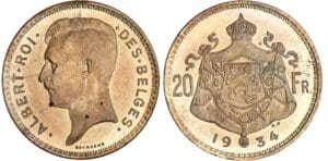 Belgique - Albert I - 20 francs 1934 - Essai légende française Belgique - Albert I - 20 francs 1934 - Essai légende française