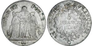 5 francs Hercule union et force - An 6 Q (Perpignan) 5 francs Hercule union et force - An 6 Q (Perpignan)