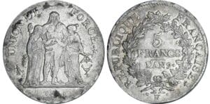 5 francs Hercule union et force - An 9 K (Bordeaux) 5 francs Hercule union et force - An 9 K (Bordeaux)