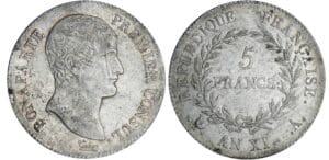 5 francs Bonaparte premier consul - An XI A (Paris)