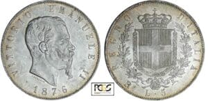Italie - Vittorio Emanuele II - 5 lire 1876 R (Rome) Italie - Vittorio Emanuele II - 5 lire 1876 R (Rome)