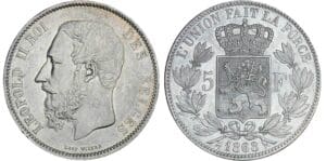 Belgique - Léopold II - 5 Francs 1868 (tranche B). Belgique - Léopold II - 5 Francs 1868 (tranche B).