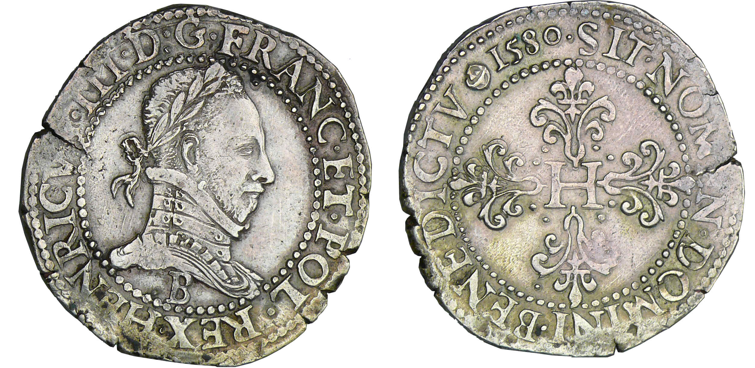 Henri III (1574-1589) - Franc au col plat - 1580 B (Rouen) Henri III (1574-1589) - Franc au col plat - 1580 B (Rouen)