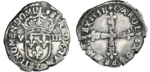 Charles X (1589-1590) - Huitième d'écu - 1591 T (Nantes)