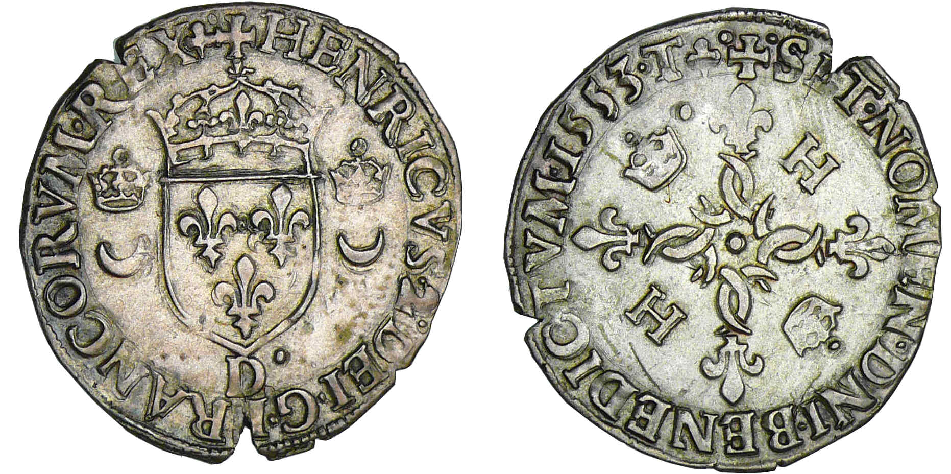 Henri II (1547-1559) - Douzain aux croissants - 1553 D (Lyon) Henri II (1547-1559) - Douzain aux croissants - 1553 D (Lyon)