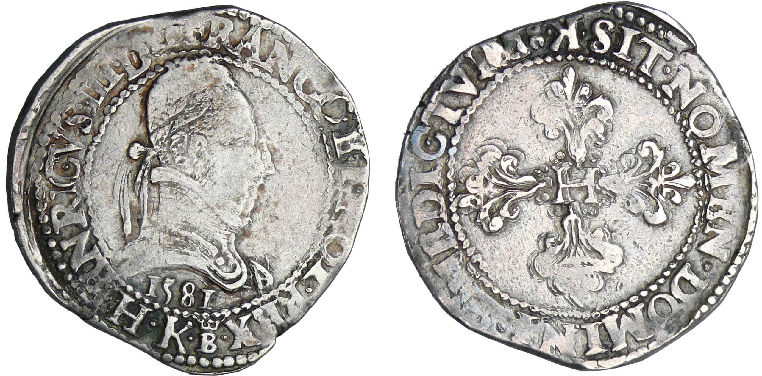 Henri III (1574-1589) - Franc au col fraisé - 1581 K (Bordeaux) Henri III (1574-1589) - Franc au col fraisé - 1581 K (Bordeaux)