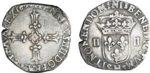 Henri IV (1589-1610) - Quart d'écu à la croix feuillue - 1603 H (La Rochelle) Henri IV (1589-1610) - Quart d'écu à la croix feuillue - 1603 H (La Rochelle)