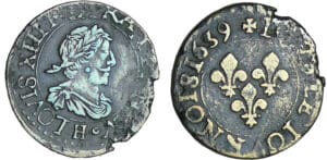 Louis XIII (1610-1643) - Double tournois au buste viril drapé à l’antique - 1639 H (La Rochelle)