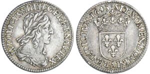 Louis XIII (1610-1643) - 1/12 d'écu du 2ème poinçon de Warin - 1643 A (Paris), Point et sans baies