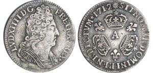 Louis XIV (1643-1715) - 1/10 écu aux 3 couronnes - 1712 A (Paris) Louis XIV (1643-1715) - 1/10 écu aux 3 couronnes - 1712 A (Paris)